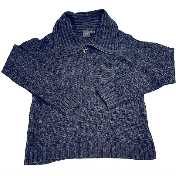 Giorgio Armani A/X Blue Grey Zip neck Collared Chunky Sweater Size Medium - Picture 1 of 6